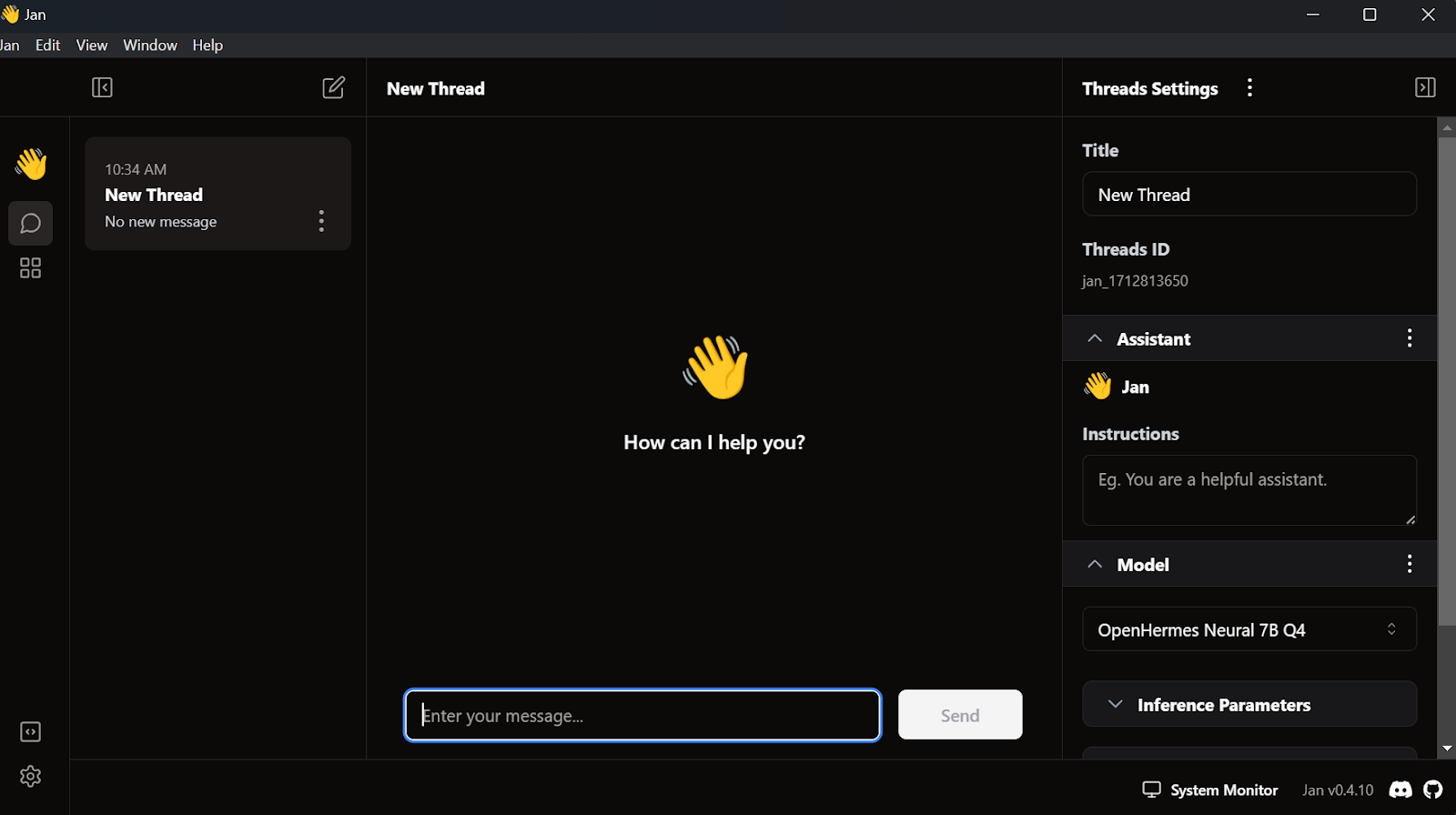 Jan AI desktop application interface