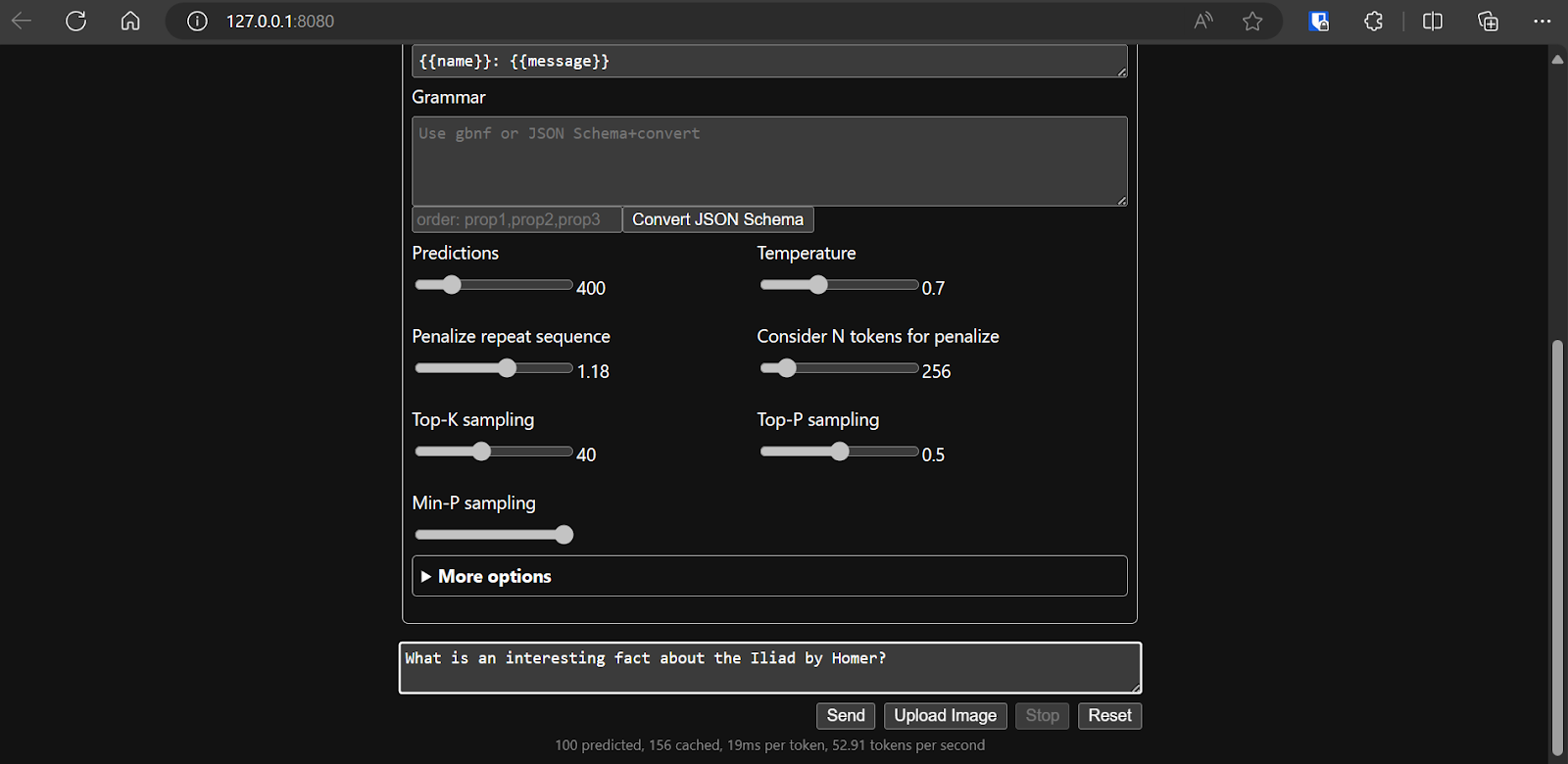 llamafile local web interface