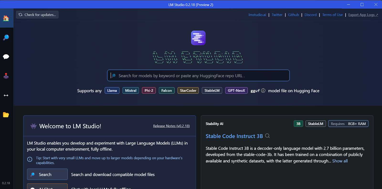 LM Studio desktop interface