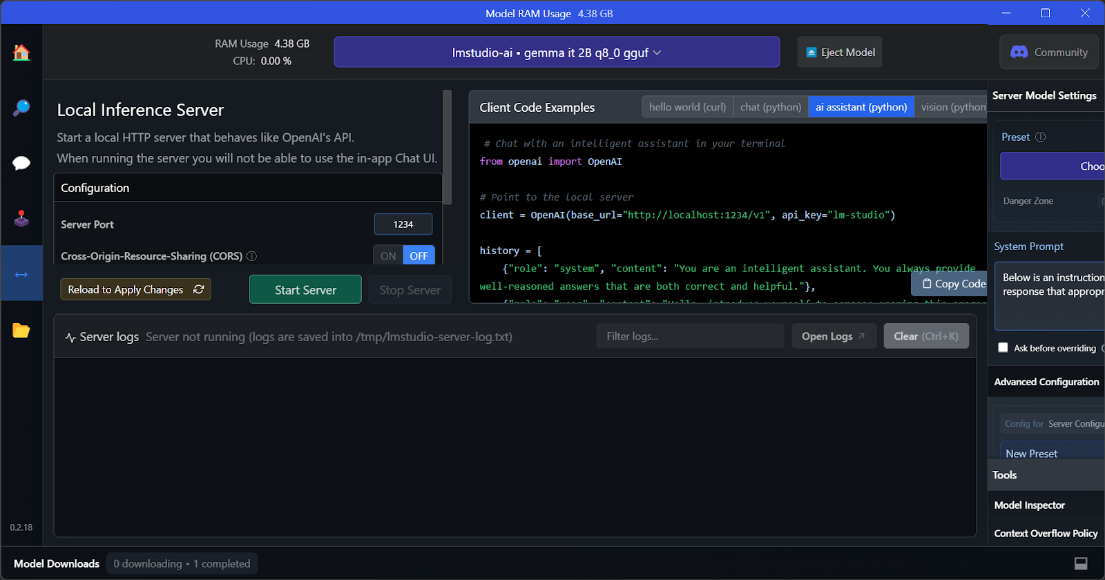 LM Studio local inference server
