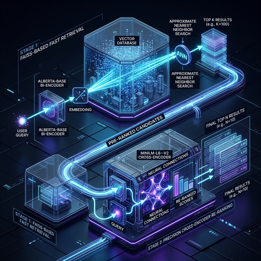 Two-Stage Retrieval Architecture: Bi-Encoder + Cross-Encoder